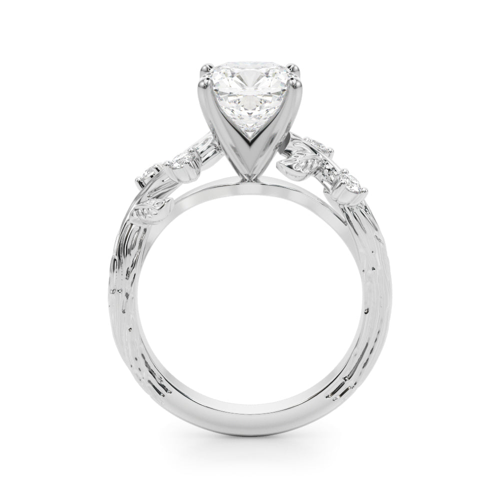 Crowned Center Round Diamond Engagement Ring â€” 10K/14K Gold & Platinum