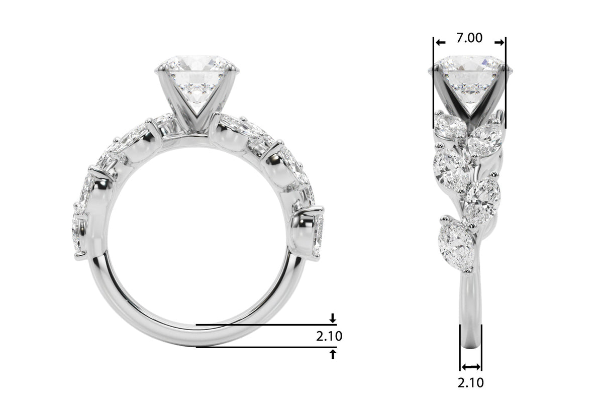 Crowned Center Round Diamond Engagement Ring â€” 10K/14K Gold & Platinum
