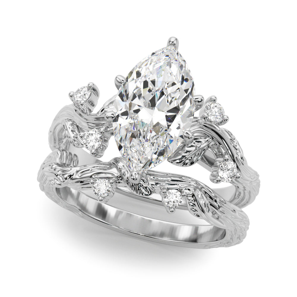 Crowned Center Round Diamond Engagement Ring â€” 10K/14K Gold & Platinum