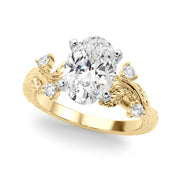 Crowned Center Round Diamond Engagement Ring â€” 10K/14K Gold & Platinum