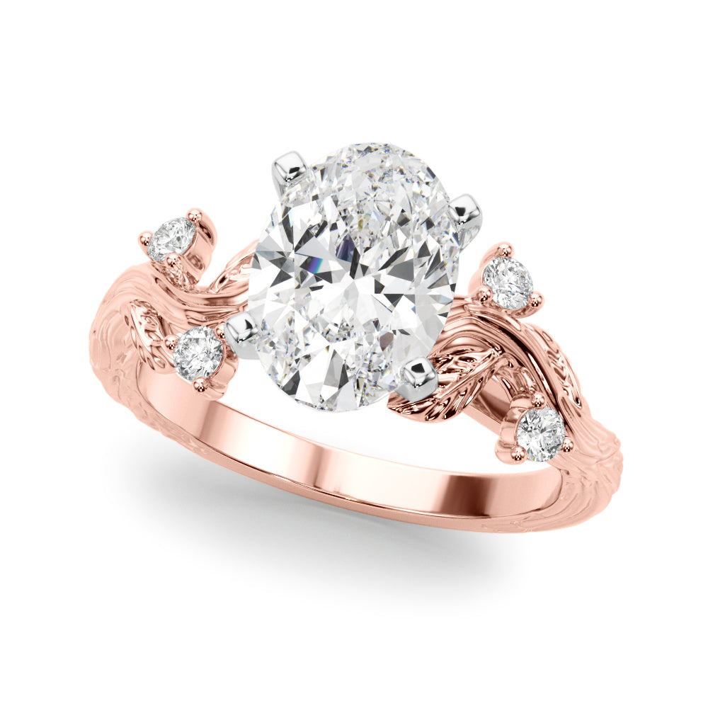 Crowned Center Round Diamond Engagement Ring â€” 10K/14K Gold & Platinum