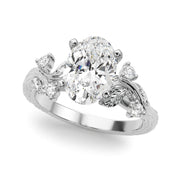 Crowned Center Round Diamond Engagement Ring â€” 10K/14K Gold & Platinum