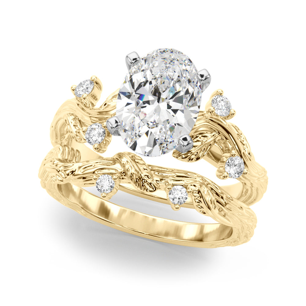 Crowned Center Round Diamond Engagement Ring â€” 10K/14K Gold & Platinum