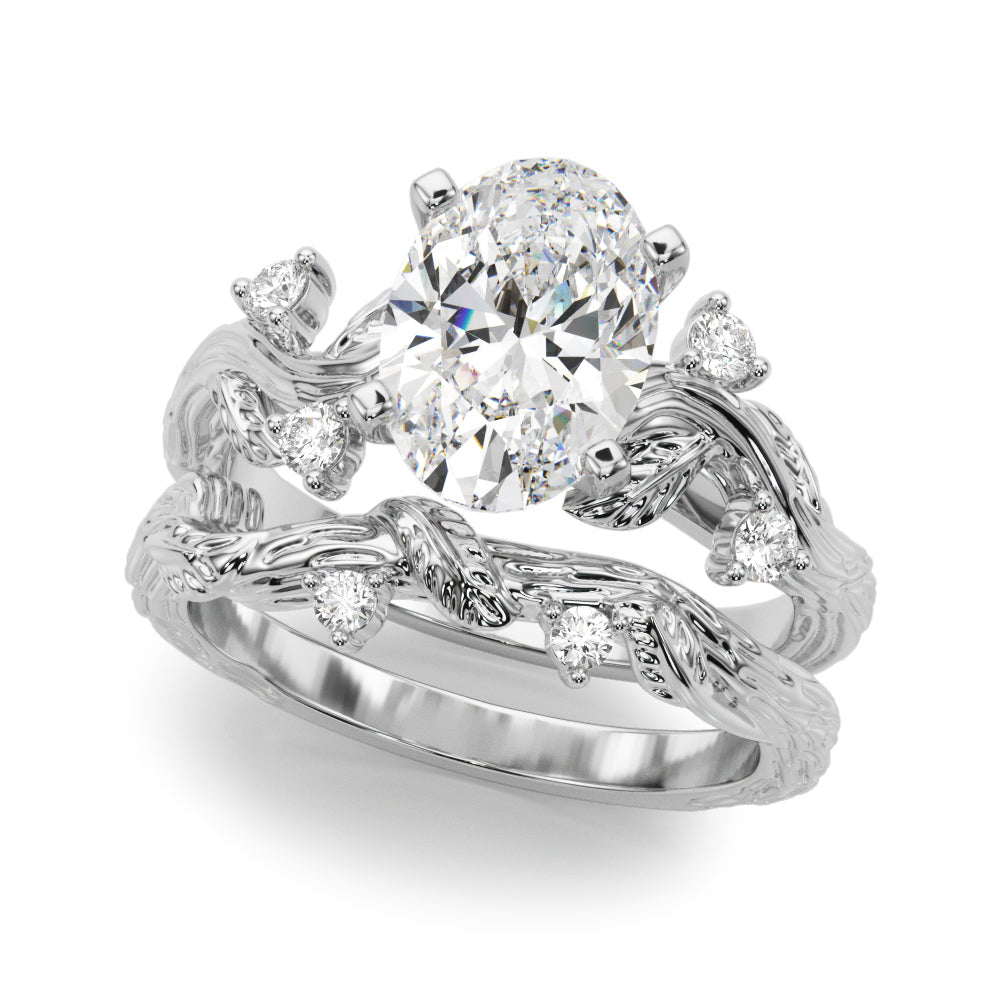 Crowned Center Round Diamond Engagement Ring â€” 10K/14K Gold & Platinum