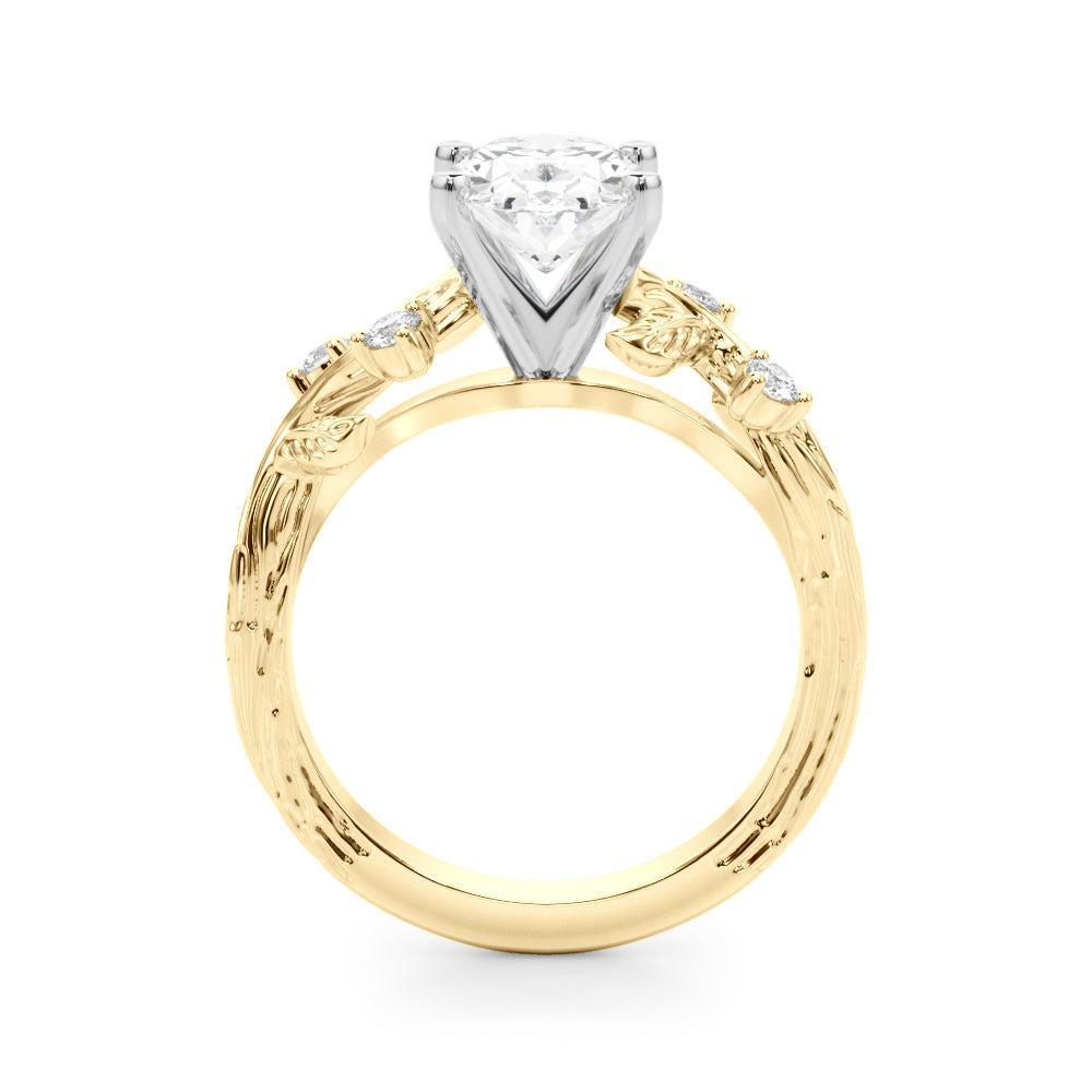 Crowned Center Round Diamond Engagement Ring â€” 10K/14K Gold & Platinum