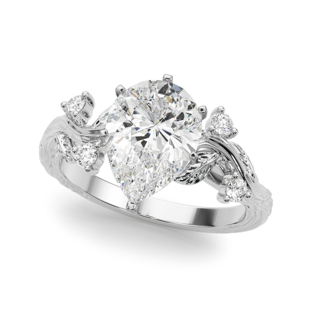 Crowned Center Round Diamond Engagement Ring in 10K/14K gold and platinum with certified lab-grown or natural diamonds