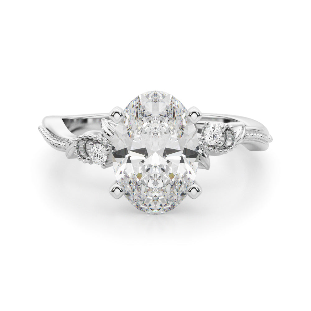 Graceful Center Engagement Ring Oval Diamond Engagement Ring â€” 10K/14K Gold & Platinum