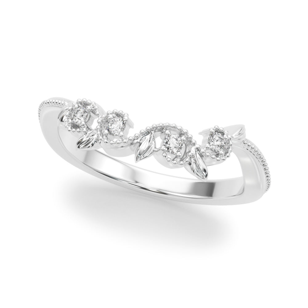 Nature-Inspired Milgrain Half Eternity Ring in Gold & Platinum