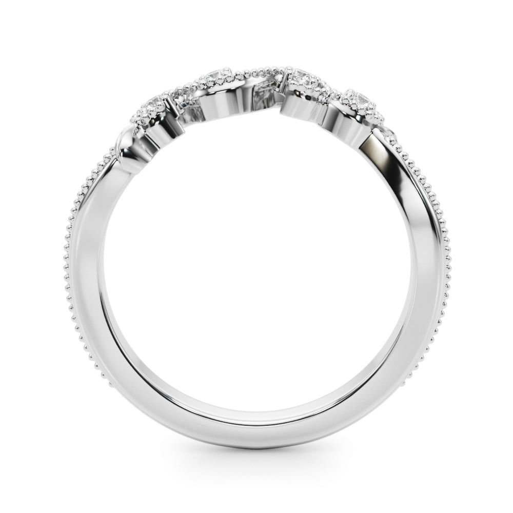 Nature-Inspired Milgrain Half Eternity Ring in Gold & Platinum