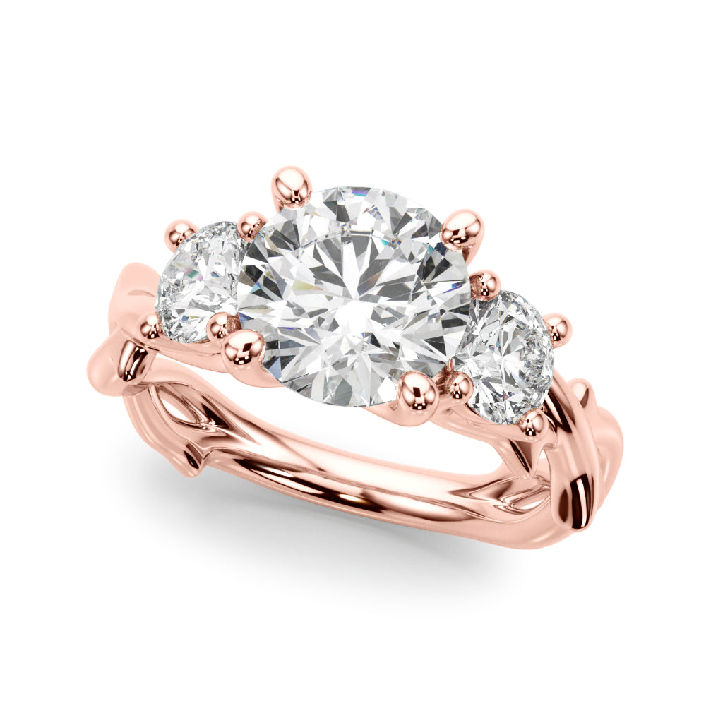 Regal Three-Stone Ring With Twisted Shank Round Diamond Engagement Ring â€” 10K/14K Gold & Platinum