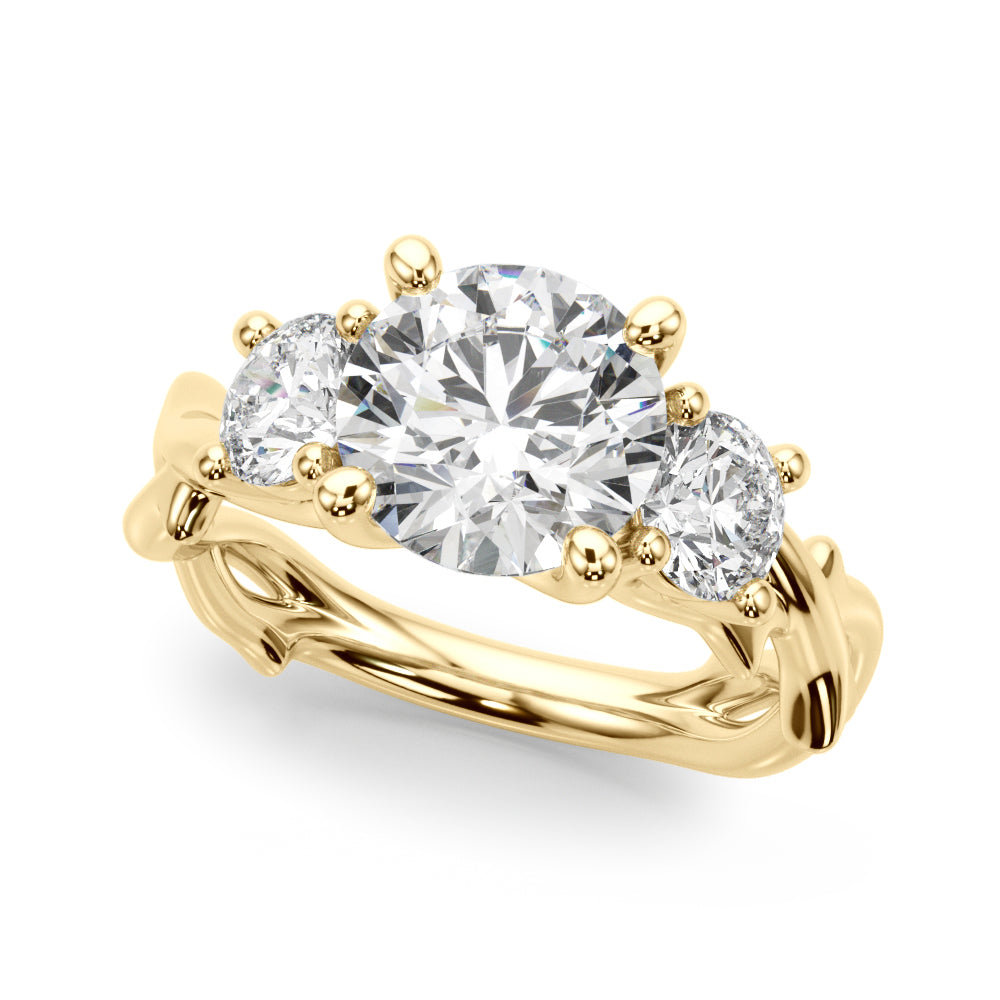 Regal Three-Stone Ring With Twisted Shank Round Diamond Engagement Ring â€” 10K/14K Gold & Platinum