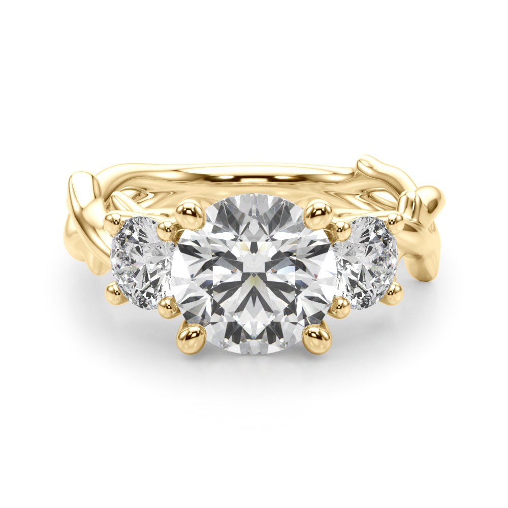 Regal Three-Stone Ring With Twisted Shank Round Diamond Engagement Ring â€” 10K/14K Gold & Platinum