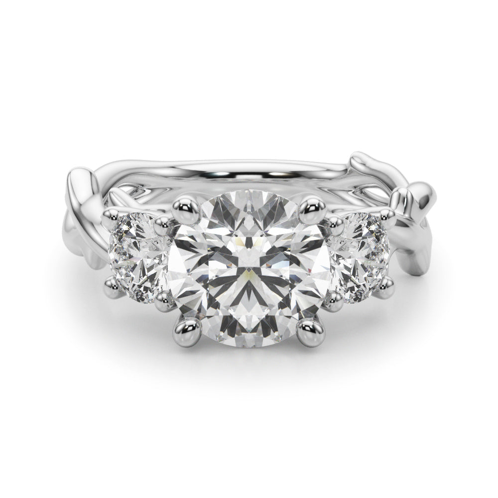 Regal Three-Stone Ring With Twisted Shank Round Diamond Engagement Ring â€” 10K/14K Gold & Platinum