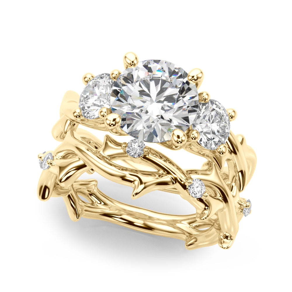 Regal Three-Stone Ring With Twisted Shank Round Diamond Engagement Ring â€” 10K/14K Gold & Platinum