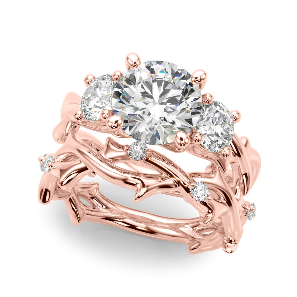Regal Three-Stone Ring With Twisted Shank Round Diamond Engagement Ring â€” 10K/14K Gold & Platinum