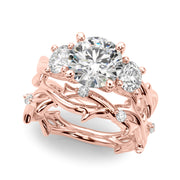 Regal Three-Stone Ring With Twisted Shank Round Diamond Engagement Ring â€” 10K/14K Gold & Platinum