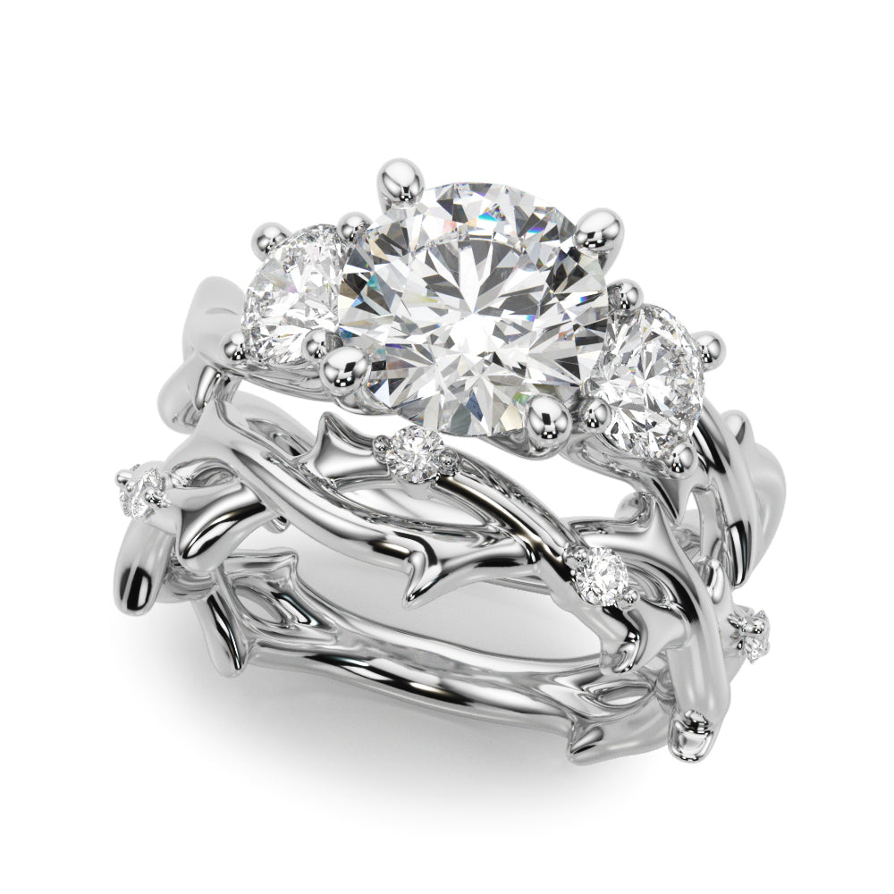 Regal Three-Stone Ring With Twisted Shank Round Diamond Engagement Ring â€” 10K/14K Gold & Platinum
