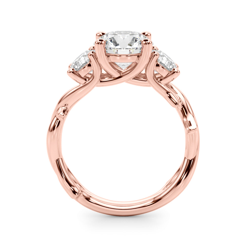 Regal Three-Stone Ring With Twisted Shank Round Diamond Engagement Ring â€” 10K/14K Gold & Platinum