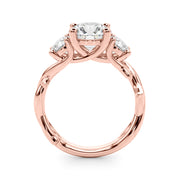 Regal Three-Stone Ring With Twisted Shank Round Diamond Engagement Ring â€” 10K/14K Gold & Platinum