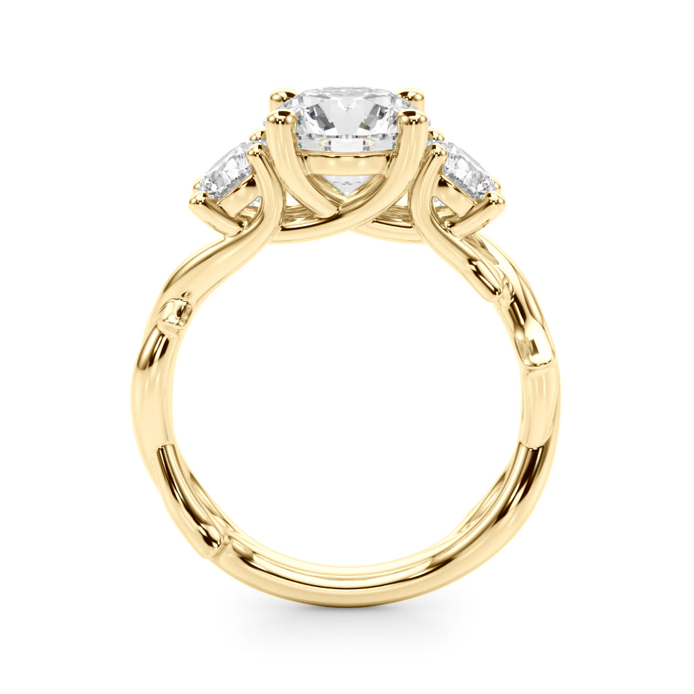 Regal Three-Stone Ring With Twisted Shank Round Diamond Engagement Ring â€” 10K/14K Gold & Platinum