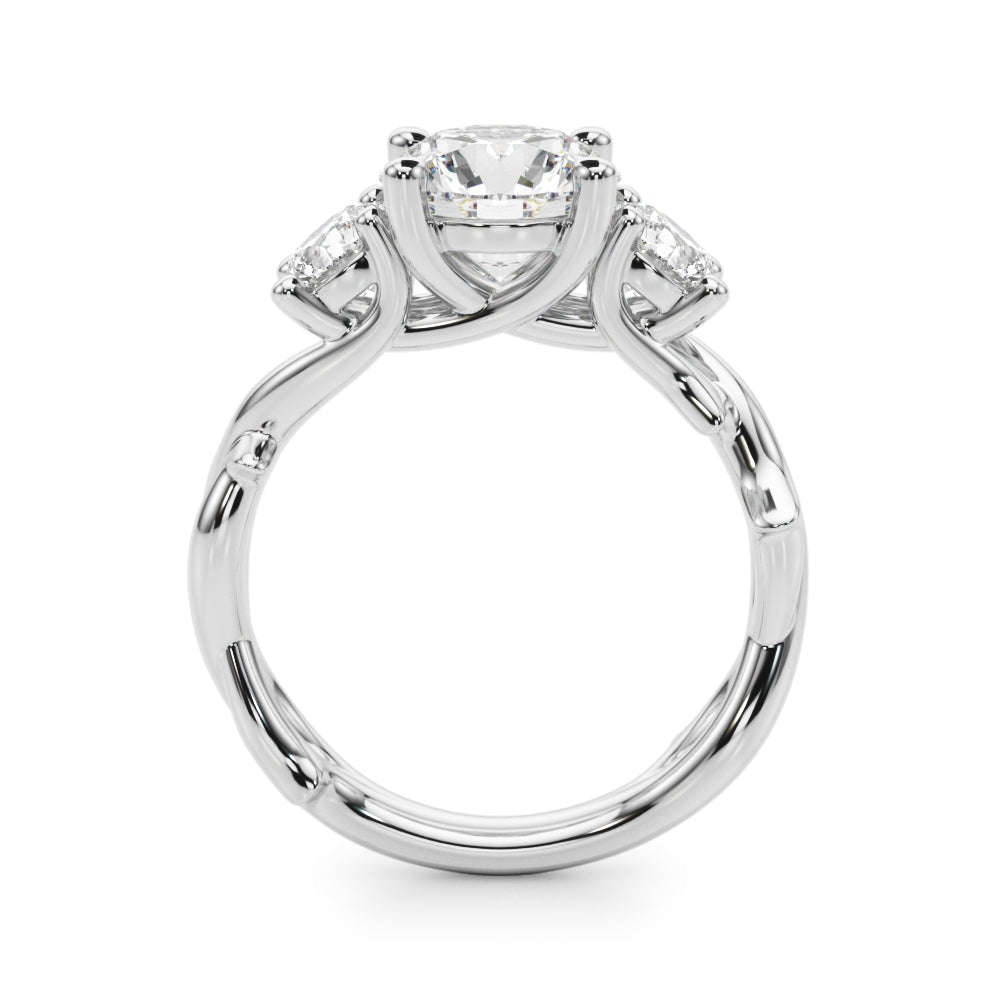 Regal Three-Stone Ring With Twisted Shank Round Diamond Engagement Ring â€” 10K/14K Gold & Platinum