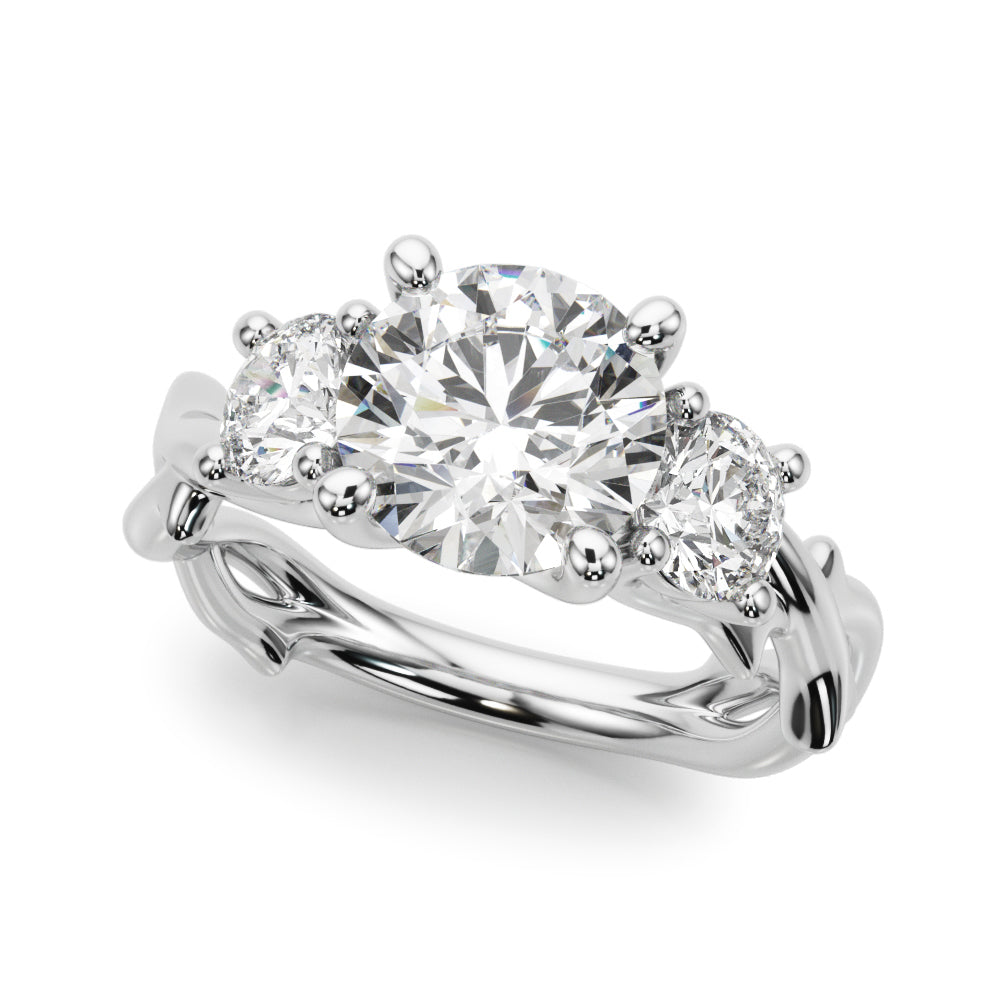 Three Stone Round Diamond Engagement Ring with Twisted Shank in 10K/14K gold and platinum with certified lab-grown or natural diamonds