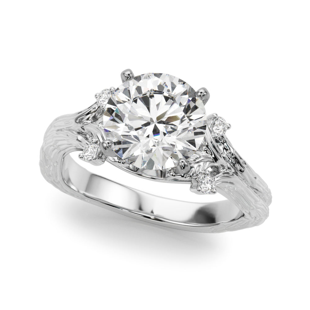 Majestic Sidestone Round Diamond Engagement Ring in 10K/14K gold and platinum with certified lab-grown or natural diamonds