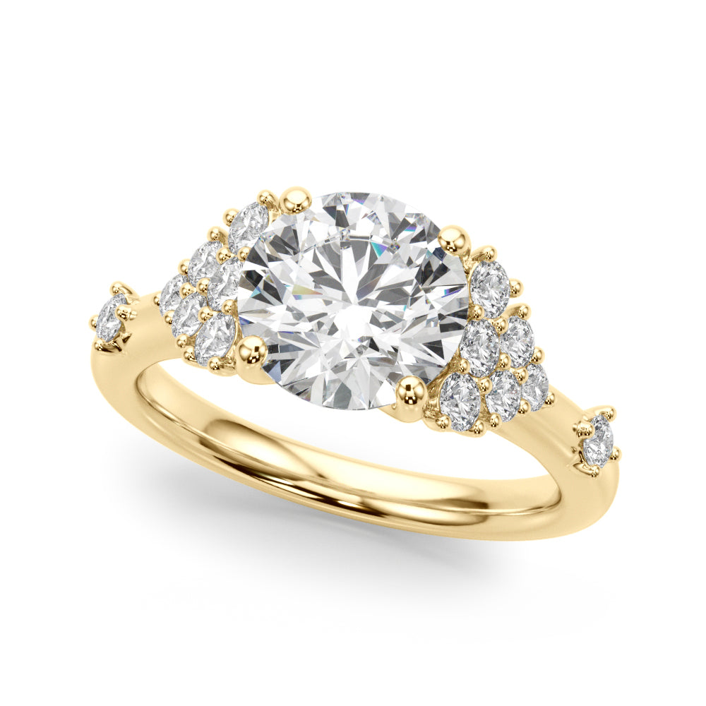Sculpted Oval Center Round Diamond Engagement Ring in 10K/14K gold and platinum with certified lab-grown or natural diamonds