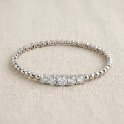 Platinum Natural Round Cut Five Stone Diamond Prong Set Beaded Style Fancy Bangle in 10K/14K gold and platinum with certified lab-grown or natural diamonds
