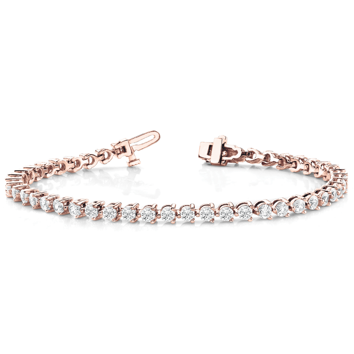 Natural Diamond Tennis Bracelet in Three Prong Set with Secure Box Clasp in 10K/14K gold and platinum with certified lab-grown or natural diamonds