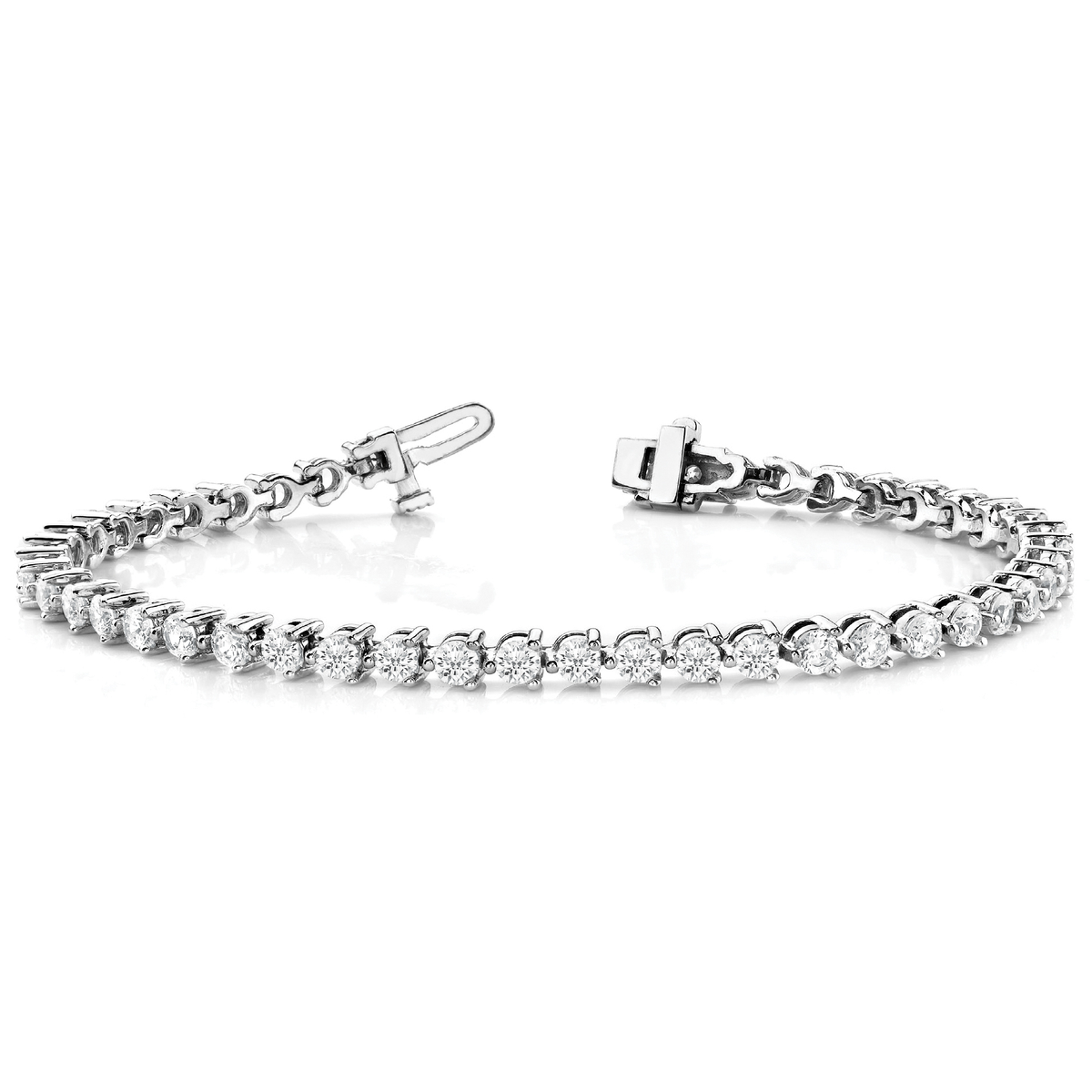 Natural Diamond Tennis Bracelet in Three Prong Set with Secure Box Clasp in 10K/14K gold and platinum with certified lab-grown or natural diamonds