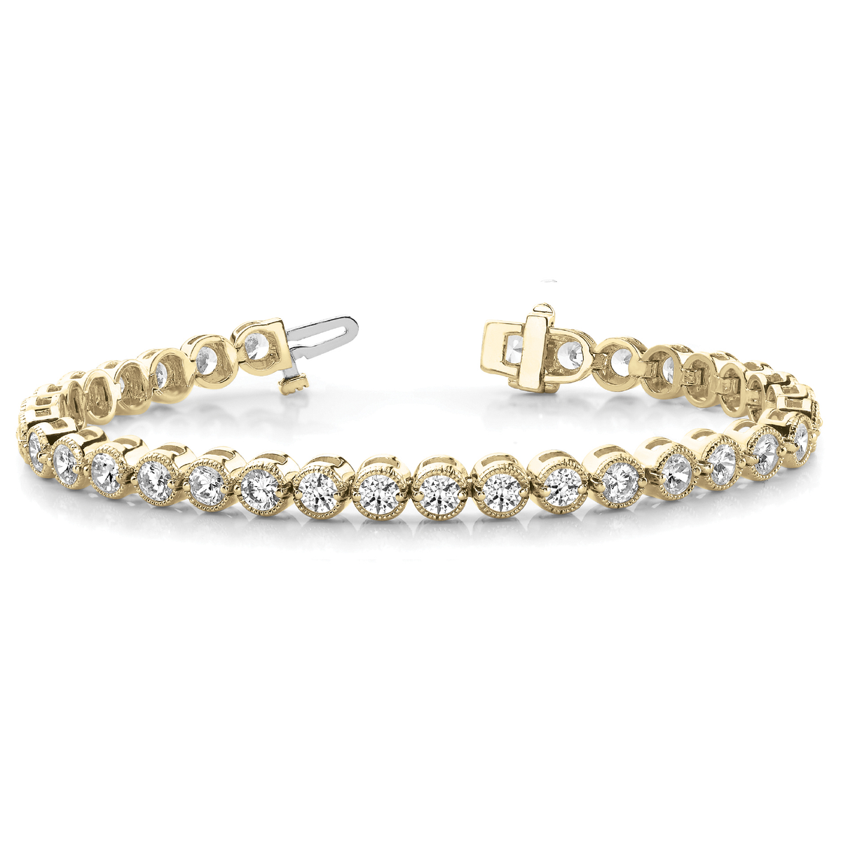 Milgrain Prong Set Round Cut Diamond Tennis Bracelet for Women in Gold & in 10K/14K gold and platinum with certified lab-grown or natural diamonds