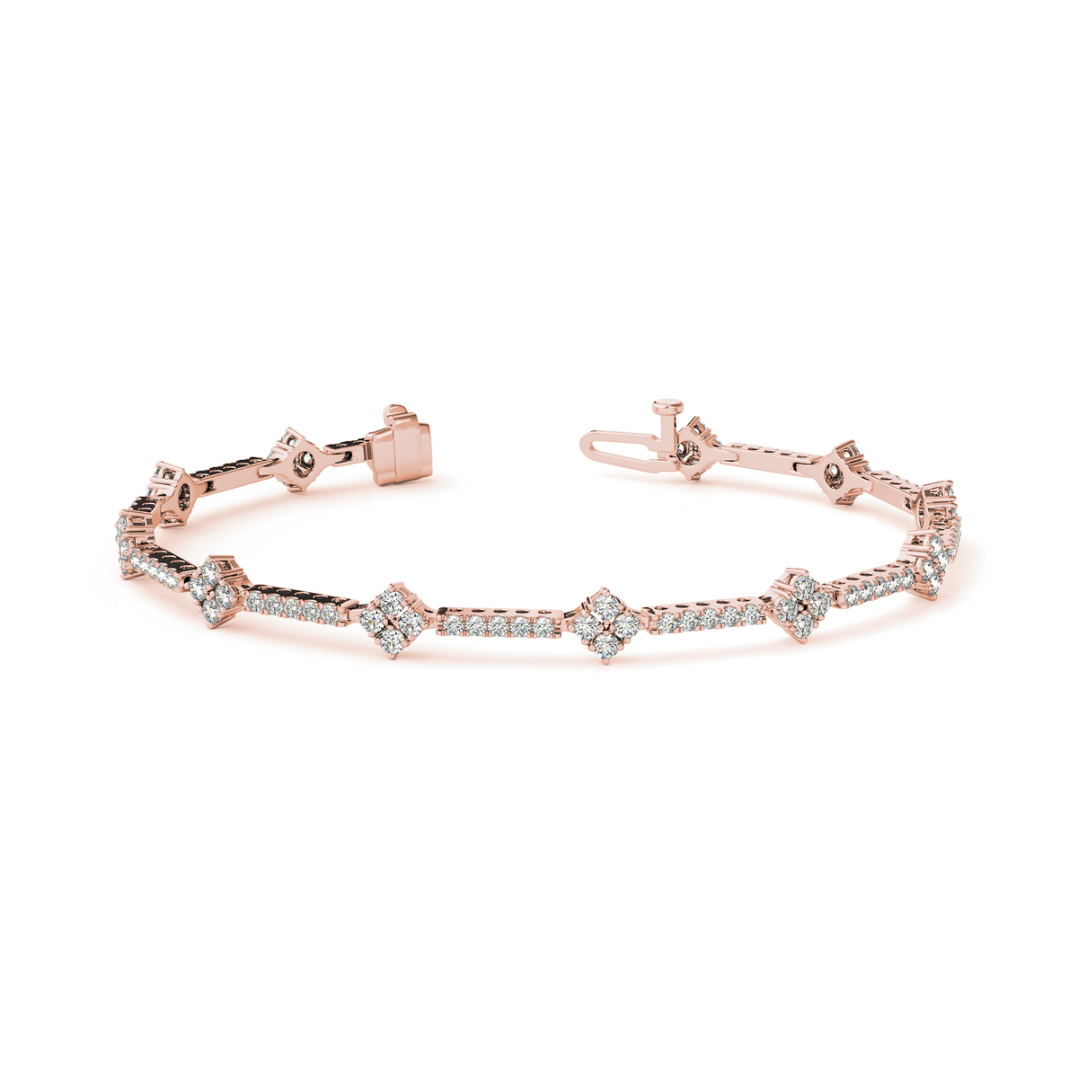 Geometric Link Diamond Tennis Bracelet with Round Cut Diamonds in Gold or in 10K/14K gold and platinum with certified lab-grown or natural diamonds