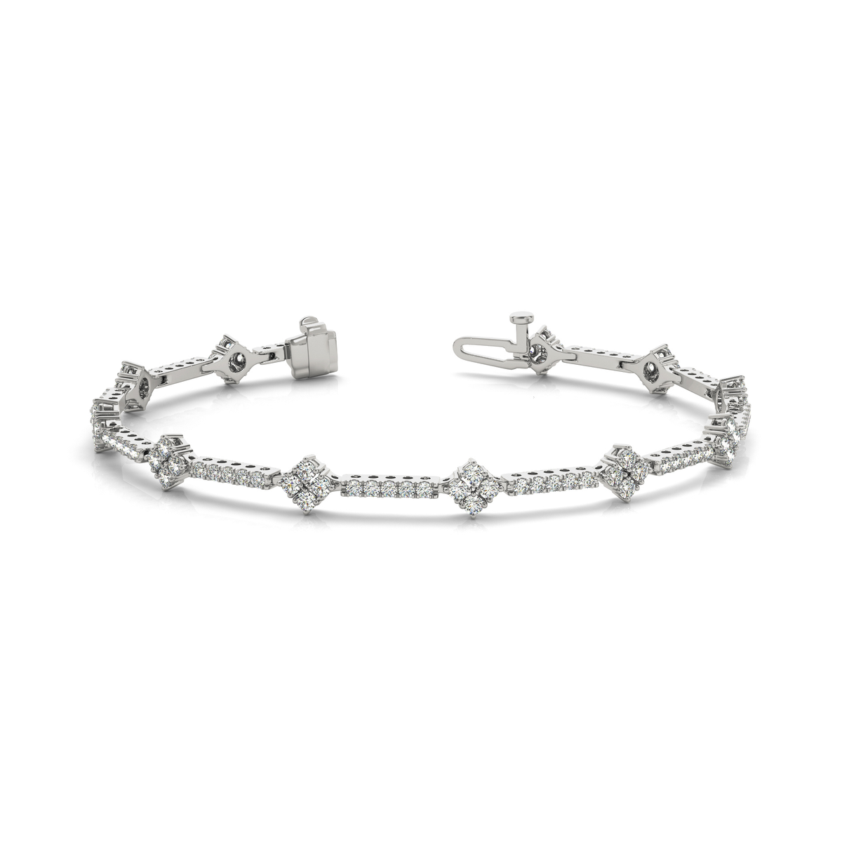 Geometric Link Diamond Tennis Bracelet with Round Cut Diamonds in Gold or in 10K/14K gold and platinum with certified lab-grown or natural diamonds