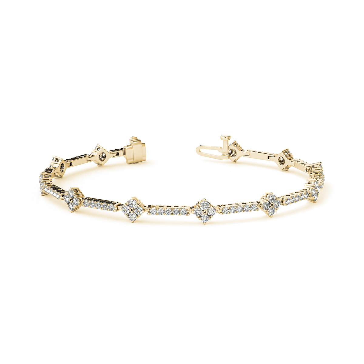 Geometric Link Diamond Tennis Bracelet with Round Cut Diamonds in Gold or in 10K/14K gold and platinum with certified lab-grown or natural diamonds