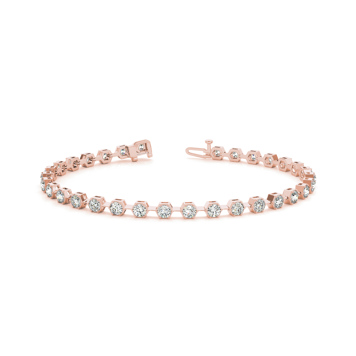 Hexagon Prong Set Lab Grown Diamond Tennis Bracelet in Gold or Platinum UK Made in 10K/14K gold and platinum with certified lab-grown or natural diamonds