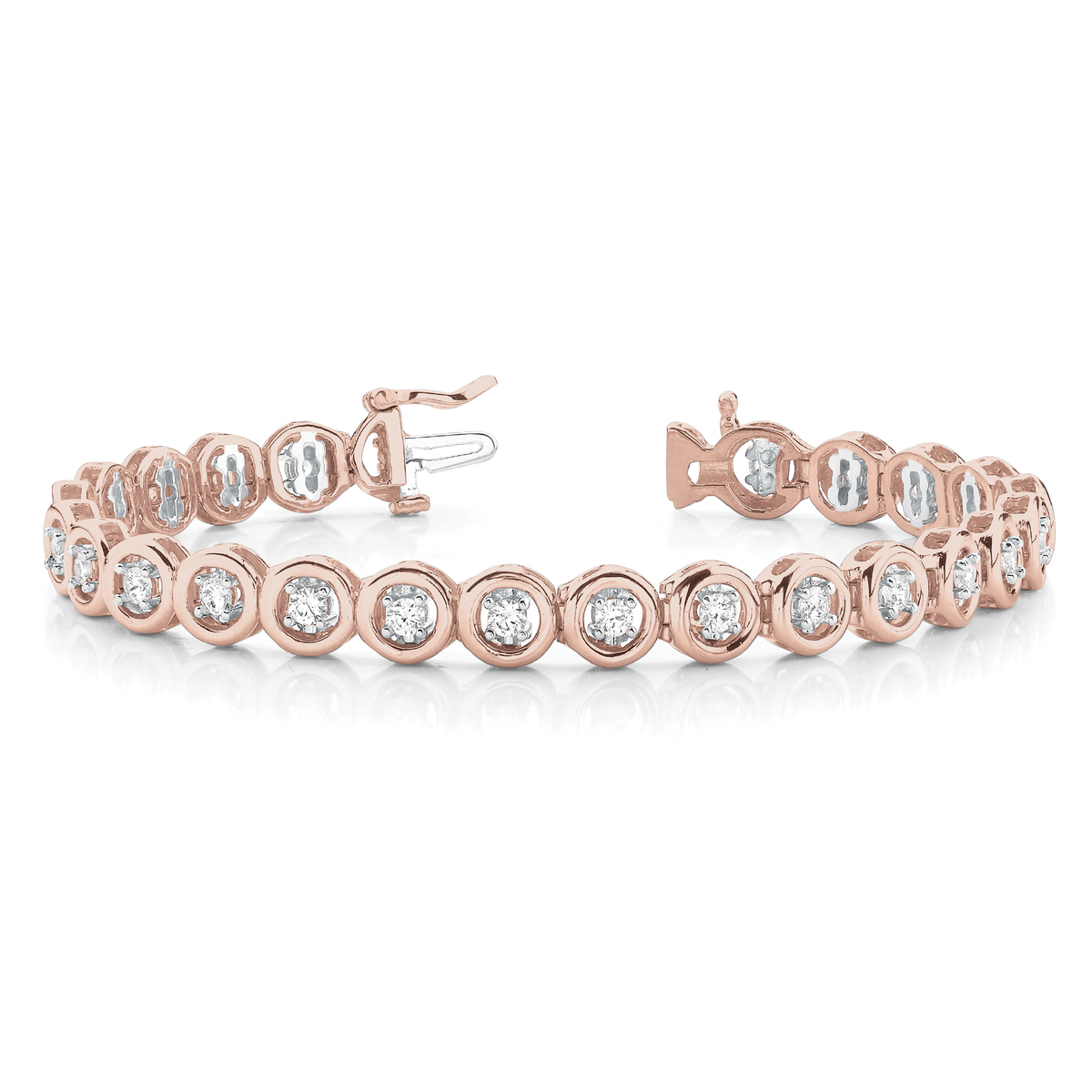 Round Diamond Tennis Bracelet in Bezel Setting in 10K/14K gold and platinum with certified lab-grown or natural diamonds