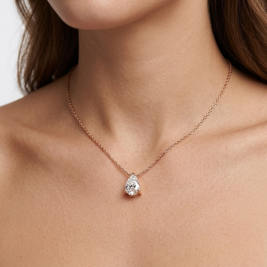Lab Grown Pear Diamond Solitaire Necklace in 10K/14K gold and platinum with certified lab-grown or natural diamonds