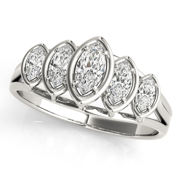 Bezel Set Marquise Half Eternity Ring in Gold & Platinum