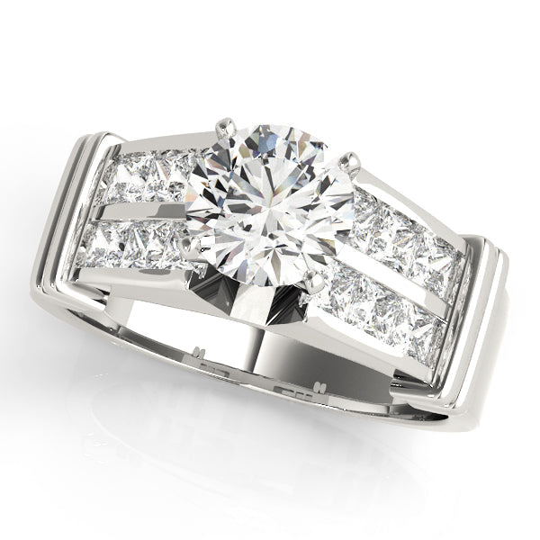 Regal Sidestone Princess Diamond Engagement Ring in 10K/14K gold and platinum with certified lab-grown or natural diamonds