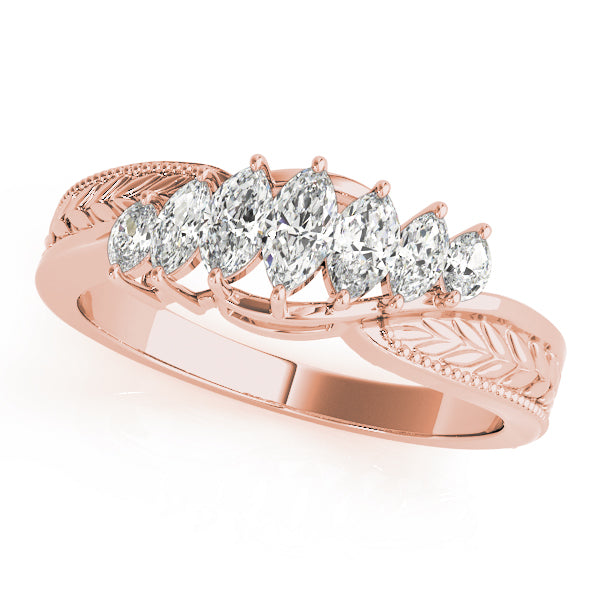 Nature Filigree Milgrain Marquise Half Eternity Ring in Gold & Platinum