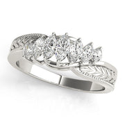 Nature Filigree Milgrain Marquise Half Eternity Ring in Gold & Platinum