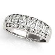 Multirow Fancy Princess Cut Half Eternity Ring in Gold & Platinum