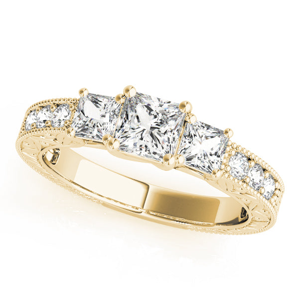 Vintage Princess Diamond Trilogy Ring in 10K/14K gold and platinum with certified lab-grown or natural diamonds