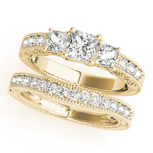 Vintage Princess Diamond Trilogy Ring in 10K/14K gold and platinum with certified lab-grown or natural diamonds
