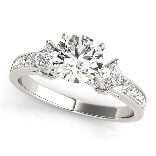 Brilliant Cluster Sides Princess Diamond Engagement Ring in 10K/14K gold and platinum with certified lab-grown or natural diamonds