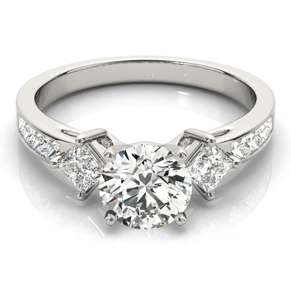 Brilliant Cluster Sides Princess Diamond Engagement Ring in 10K/14K gold and platinum with certified lab-grown or natural diamonds