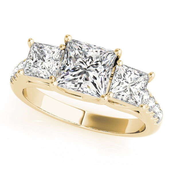Classic Three-Stone Princess Diamond Engagement Ring in 10K/14K gold and platinum with certified lab-grown or natural diamonds