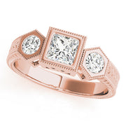 Vintage Princess Diamond Trilogy Ring in 10K/14K gold and platinum with certified lab-grown or natural diamonds