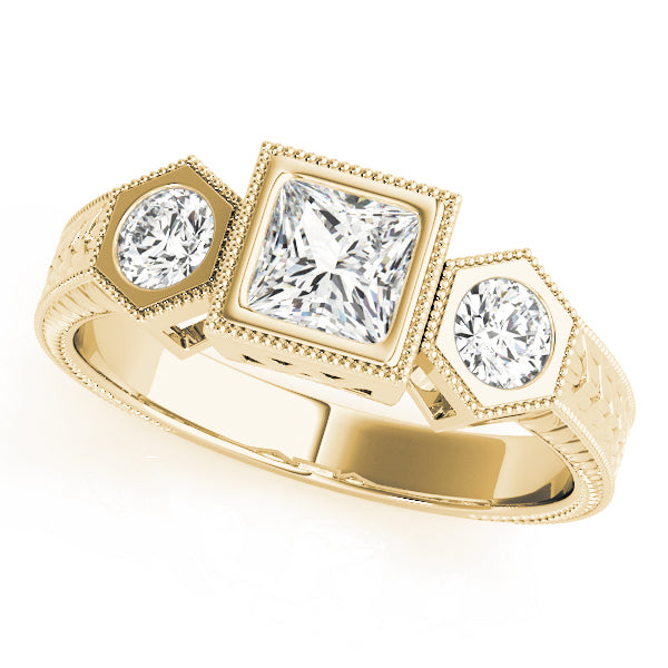 Vintage Princess Diamond Trilogy Ring in 10K/14K gold and platinum with certified lab-grown or natural diamonds